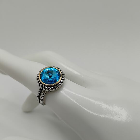 Reverse cut Blue CZ and Sterling Silver Ring Size 9 signed FD 925 - Picture 1 of 7